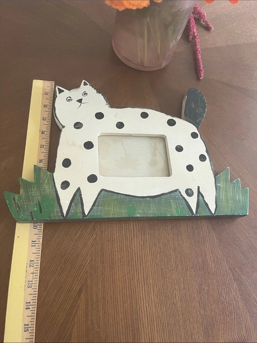Cat Frame Wooden Hand Painted Primitive Whimsical Arts and Crafts Cat Lovers